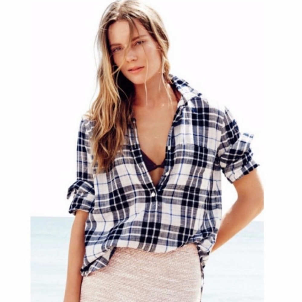 J Crew Factory Plaid Guaze Popover Shirt Size XS